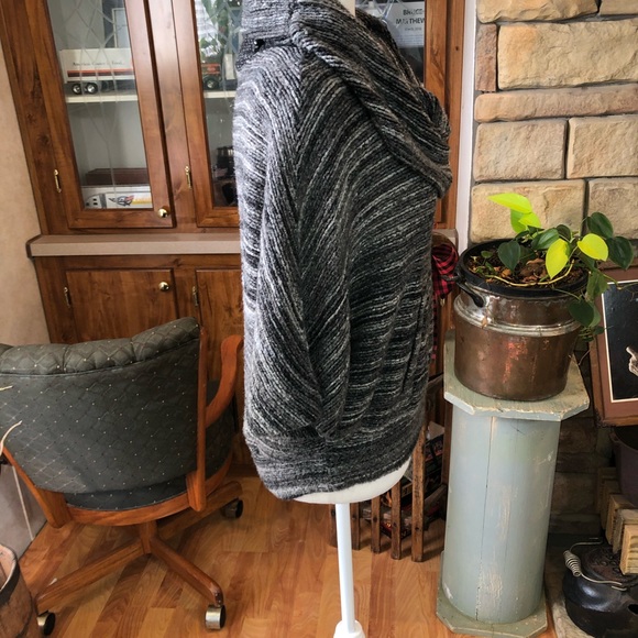 Loft size small cowl neck sweater with hand pocket in front gray and black. - Picture 2 of 3